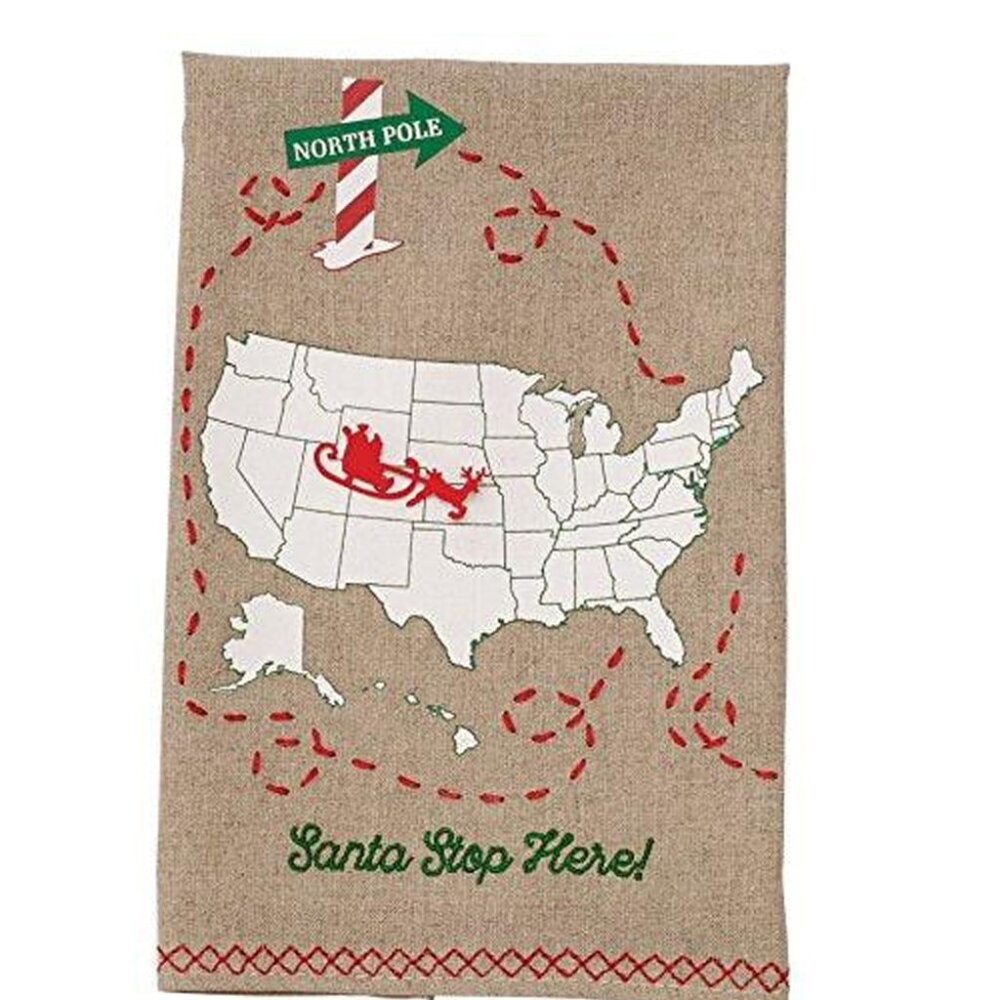 Santa Stop Here Map Interactive Embroidered Hand Towel